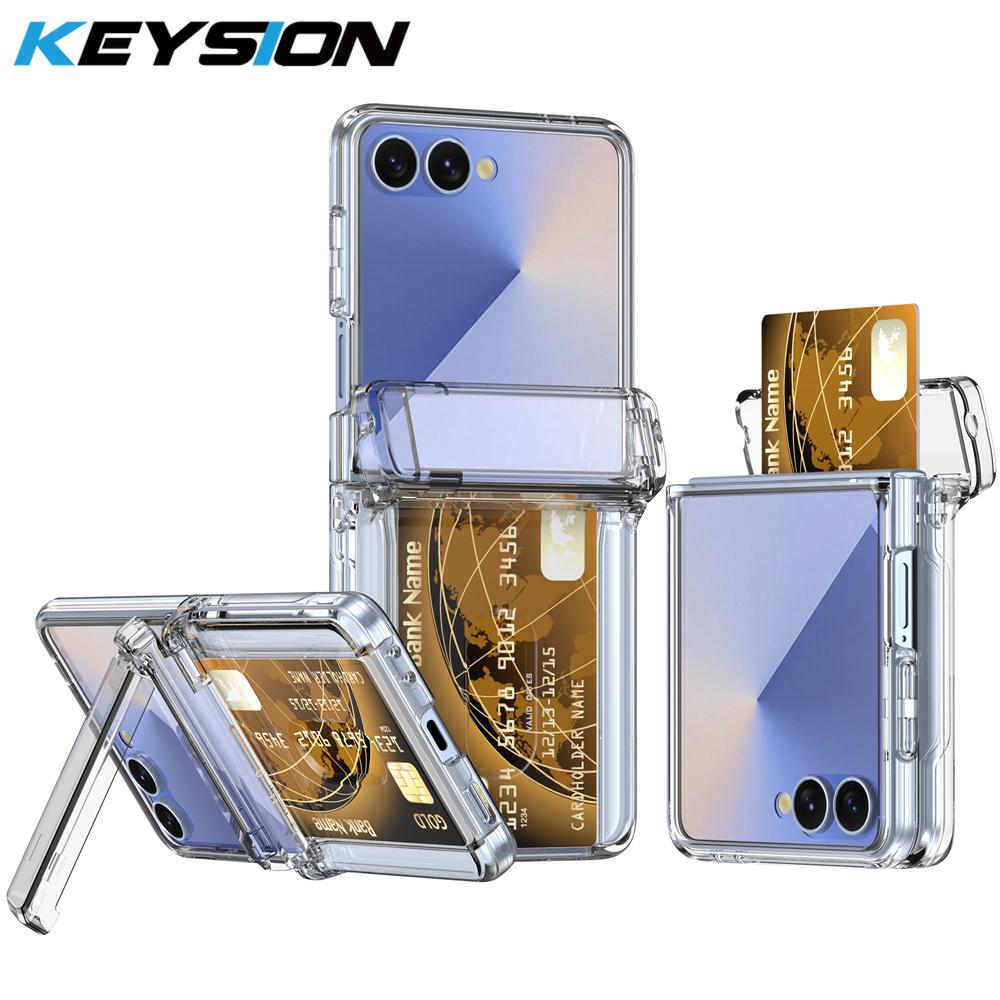 KEYSION Shockproof Case for Samsung Z Flip 7 6 5 5G Hard PC With Hinge Kickstand Card Slot Phone Cover for Galaxy Z Flip 5 6 7