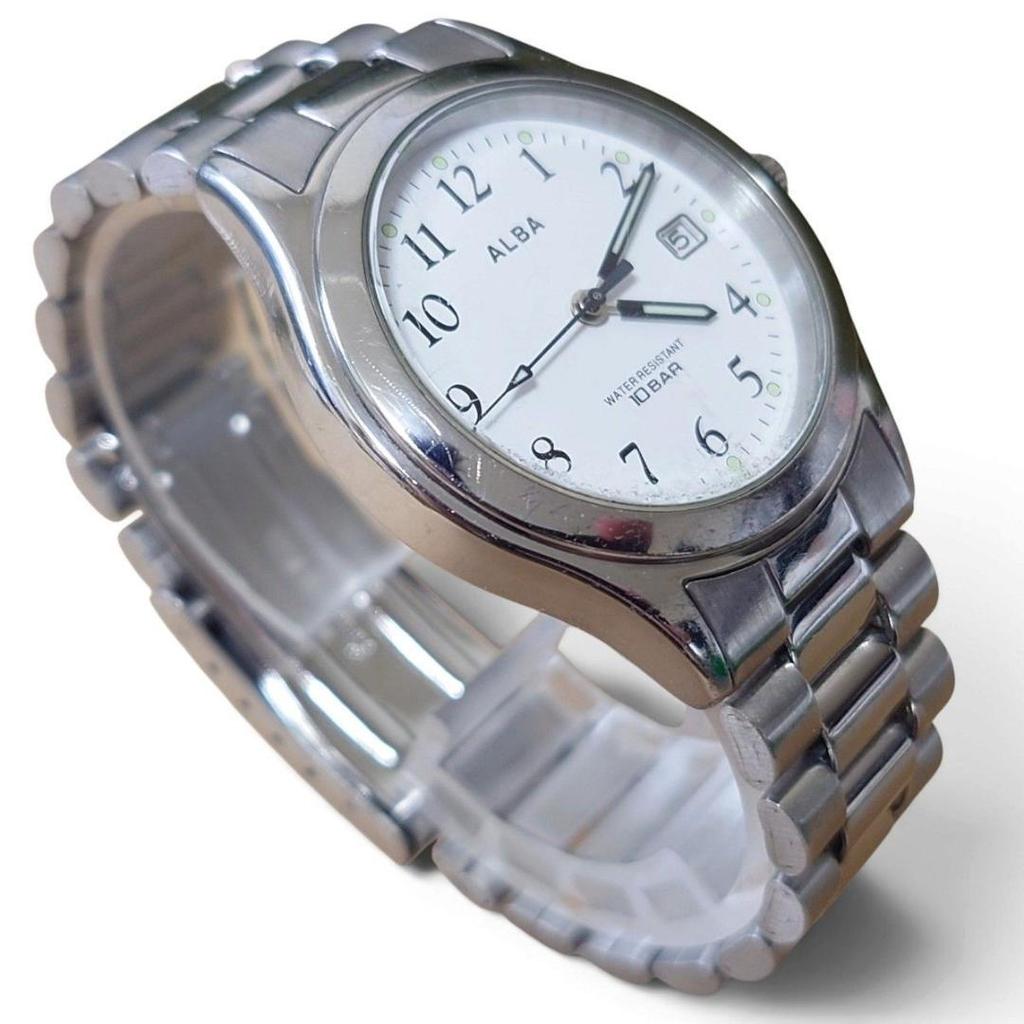 Used SEIKO ALBA Men's Watch White Dial 10 Bar Water Resistant Date