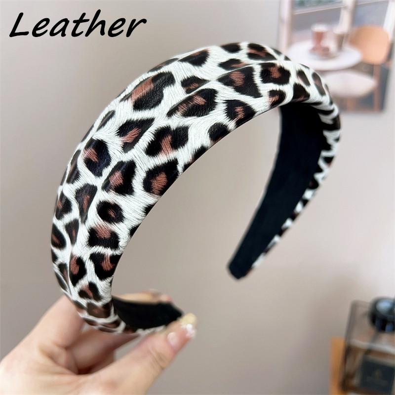 Fascia di velluto con stampa leopardata larga 4 cm con imbottitura in spugna per accessori cerchietti per capelli casual da donna e signora