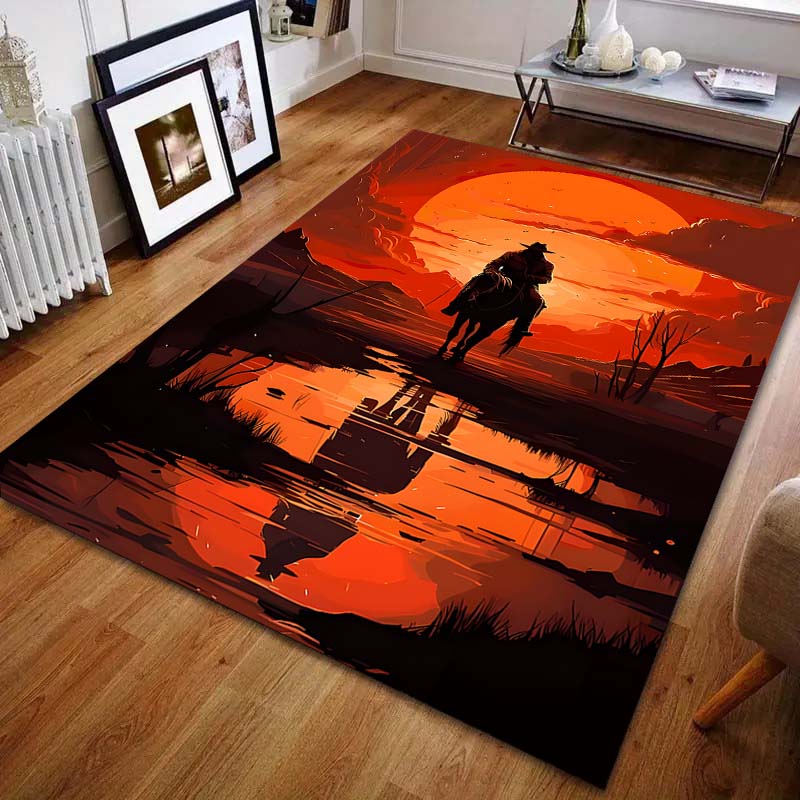 1PC Horseman with Red Sunset Carpet for Living Room Bedroom Sofa Home Decor Rus Non-slip Floor Mat Luxury Gift