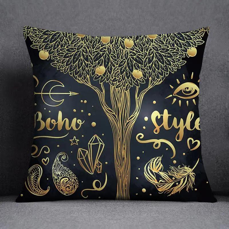 Quadratischer Kissenbezug mit geometrischem Blumenmuster in Schwarz und Gelb, dekorativer Kissenbezug für Zuhause und Büro