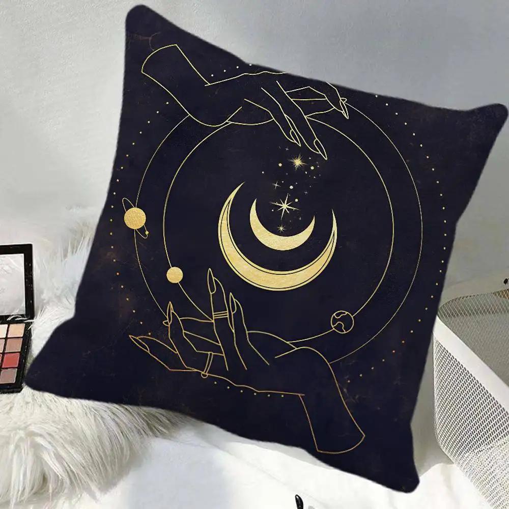 Witchy Painting Sun And Moon Celestial Pillow Case Square Pillow Bedroom Sofa Leisure Comfort Cushion Car Home Decoration