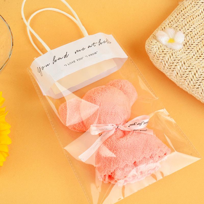 Baby Shower Favors Bear Towel Soft Coral Fleece Hand Towels with Bags for Wedding Graduation Valentine Baby Baptism Supplies
