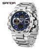 SANDA 6312 New Steel Strip Sports Watch Dual Display Dual Movement 5ATM Waterproof Multi functional Men's Electronic Watch-1
