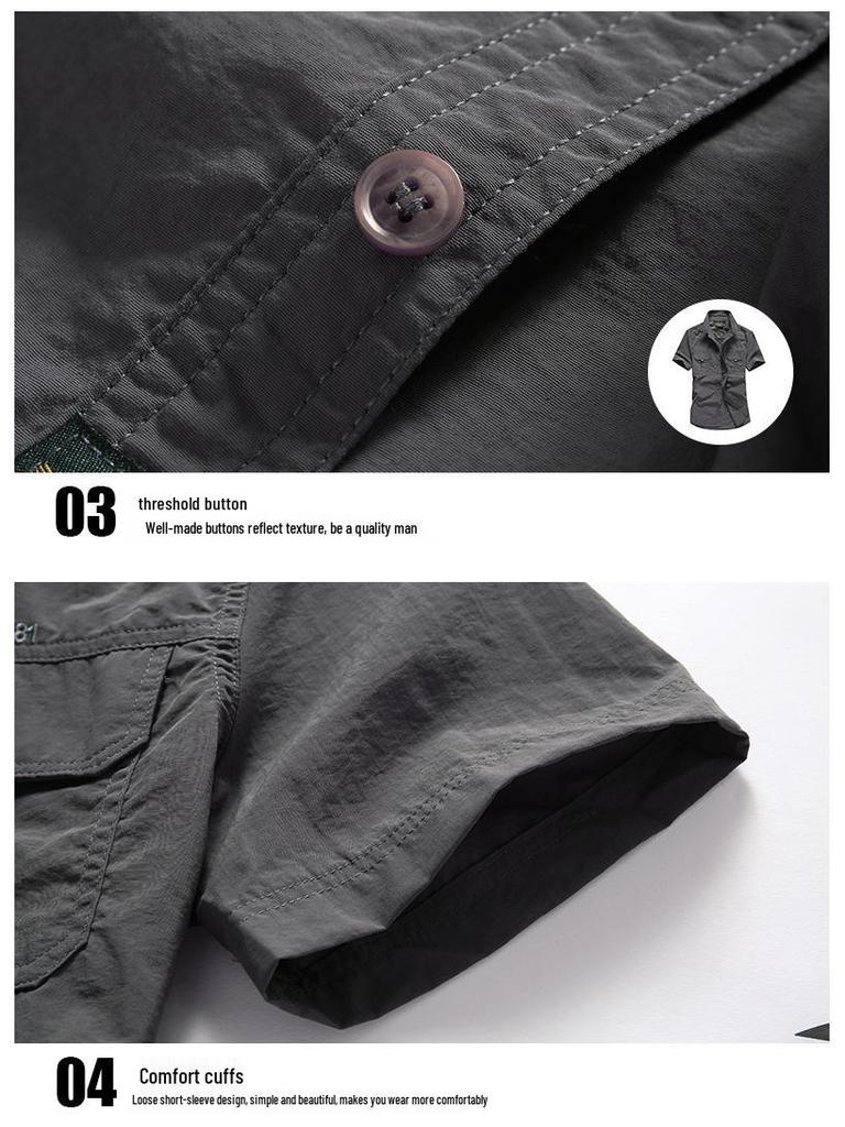 Herren Sommer Schnelltrocknend Kurzarm Übergröße Locker Arbeitskleidung Hemd 102