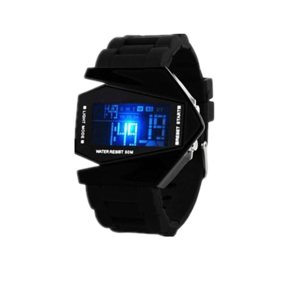 Digital Airplane Watch Multifunctional Unisex Colorful LED Airplane Watch for Women and Men Black