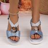 Women's New Fashion Round Toe Peep Toe Solid One-Piece Slip-On Women's Plus Size Wedge Sandals