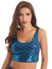 Womens Fish Scale Print Metallic Cropped Vest Top Sleeveless Scoop Neck Shiny Tank Top Clubwear Sports Yoga