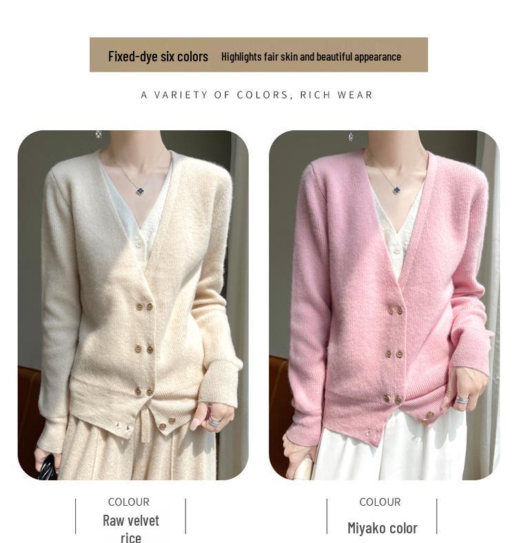 2025 Autumn/Winter V-Neck Wool Cashmere Women's Two-Piece Knit Base Layer Sweater Jacket