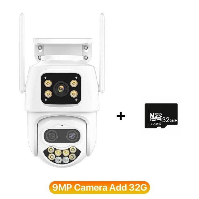 New EU 4K 9MP WIFI IP Camera Three Lens 8X Zoom Outdoor PTZ Camera HD AI Auto Tracking Security Camera P2P CCTV Surveillance ICSee