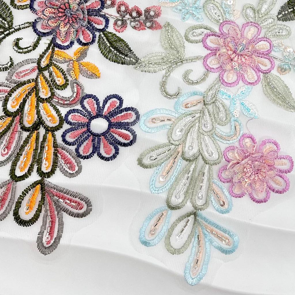 Color Three-Dimensional Flower Mesh Embroidery Cloth Sticker Bead Lace Patch Wedding Dress Cheongsam Clothes Skirt Cloth Sticker Accessories