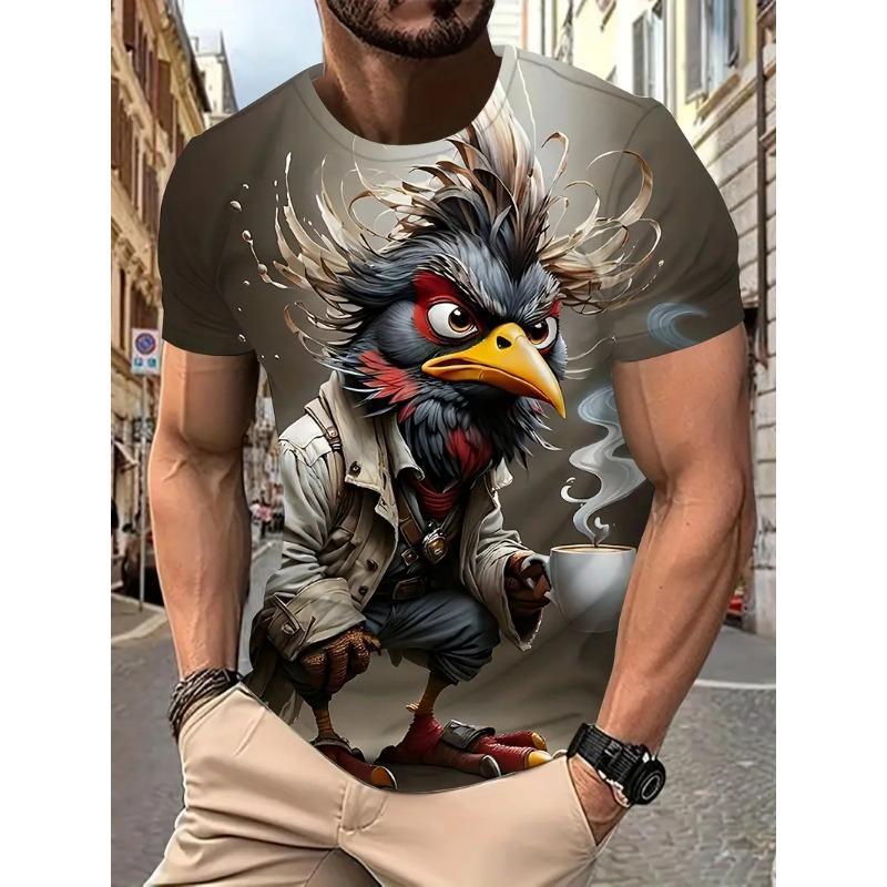 Fun Cartoon Duck Print Men s T-Shirt Casual Summer Casual Short Sleeve Pullover Fashion XXS