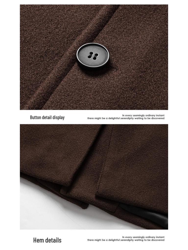 Men's Mid-Length Windproof Woolen Coat - Autumn/Winter, Japanese Style, Loose Fit, Thickened Lapel Jacket