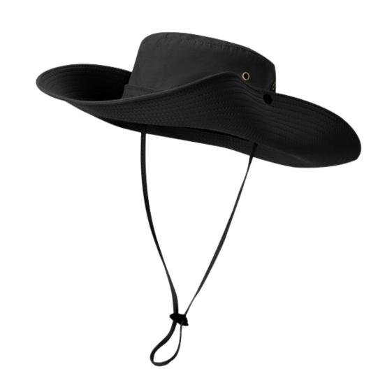 Men Fisherman Hat Flat Top Wide Brim Breathable Sun Hat Adjustable Windproof Drawstring Sun Protection Hat