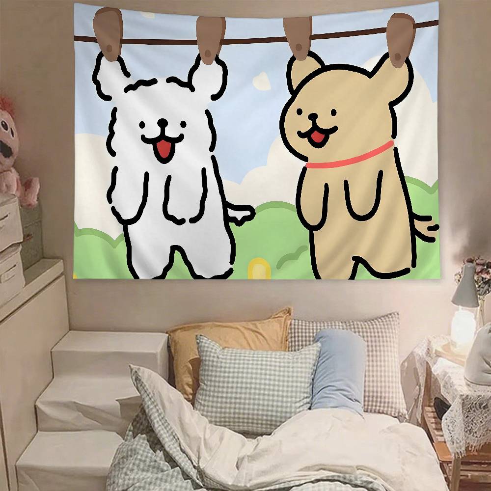 Cute Line Puppy Tapestry Wall Hanging Tapestry Art Deco Blanket Curtain Hanging At Home Bedroom Living Room Decor