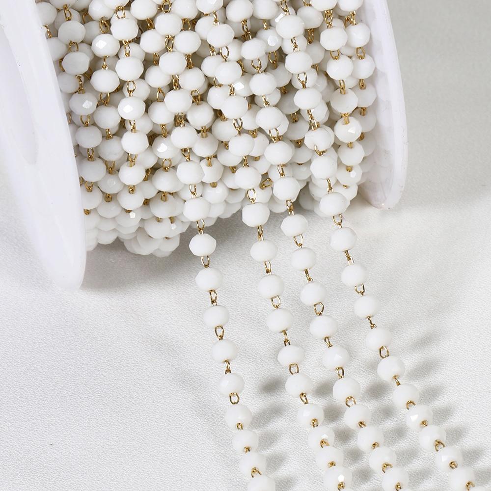 No Fade 1Meter Crystal Stone Stainless Steel Chain Pink Blue Beaded Chains for Necklace Bracelet Chain Jewelry Making DIY