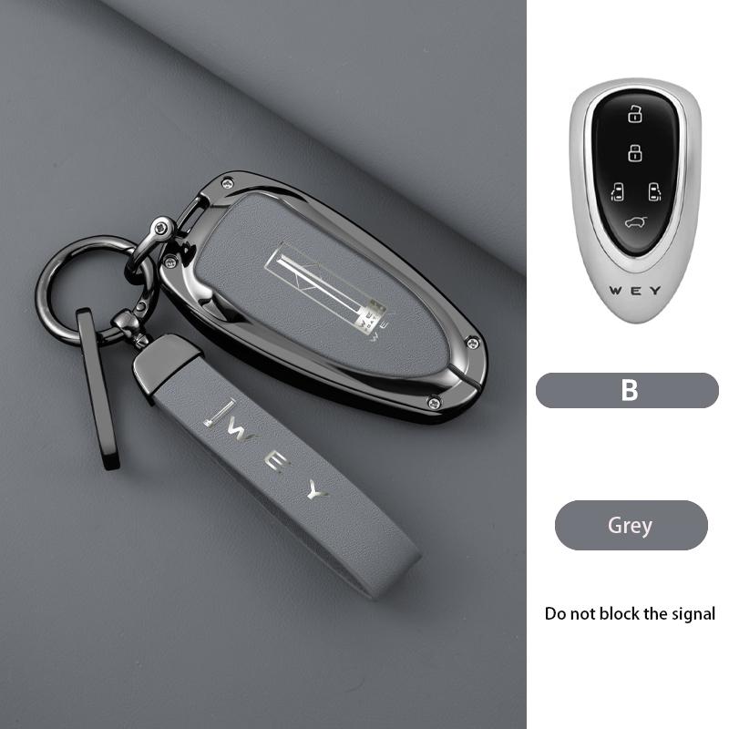 New Zinc Alloy Leather Car Remote Key Case Cover Shell For Great Wall Wey Lanshan Dht-Phev New Energy Auto Keychain Accessories