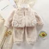 Children's Set Autumn/Winter Boys' and Girls' Plush Warm Clothes Baby Solid Color Fashionable Homewear Zipper Two-Piece Set