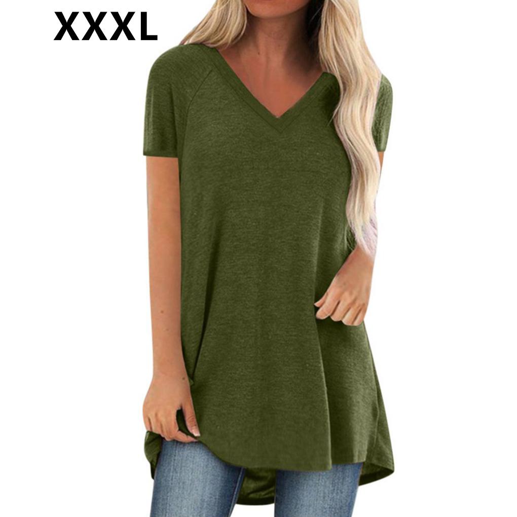 Women's Short Sleeve T Shirt Plus Size Tops Casual V Neck Tunic Loose Blouse