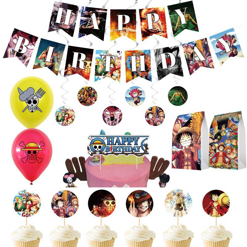 Anime One Piece Themed Birthday Party Decor Supplies Suit Banner Topper Balloon