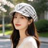 Retro plaid octagonal hat women's autumn and winter sweet painter hat showing face small octagonal hat forward hat airplane hat