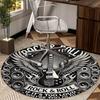 "Rock Music Winged Guitar Round Rug, Black White Non-Slip Mat for Music Room Office Decor, Vintage Statement Carpet"