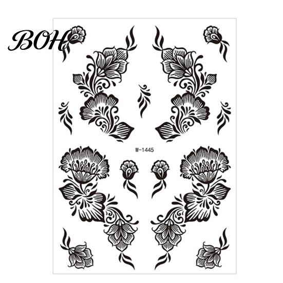 Event Makeup Tattoos Temporary Stickers, Fake Body Arm Chest Shoulder with Black Lace Flower Waterproof Pattern, Non-Irritating Art Sticker