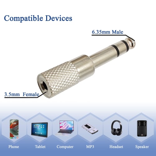 Voluty Tek 1/4" Female To 1/8" Male Audio Adapter Kit with 3.5mm Male To 6.35mm Female Connectors for Guitar Headphones, Set of 4