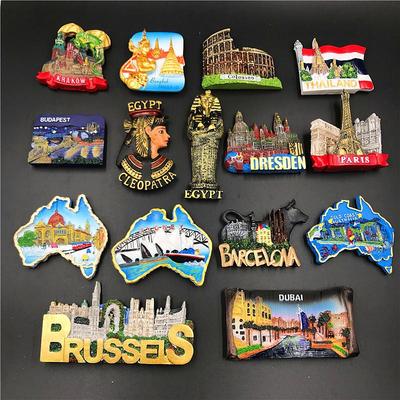 Internationale Harz Kühlschrankmagnet Sammlung: Ungarn, Dubai, Thailand, Polen, Ägypten, Italien, Australien, Deutschland, Spanien, Belgien