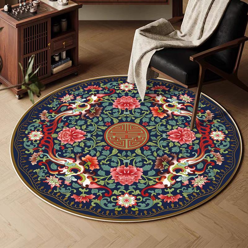 VIKAMA Retro Round Carpet, Living Room Persian Ethnic Style Sofa Cushion, Bedroom Study Room Carpet, Home Decoration