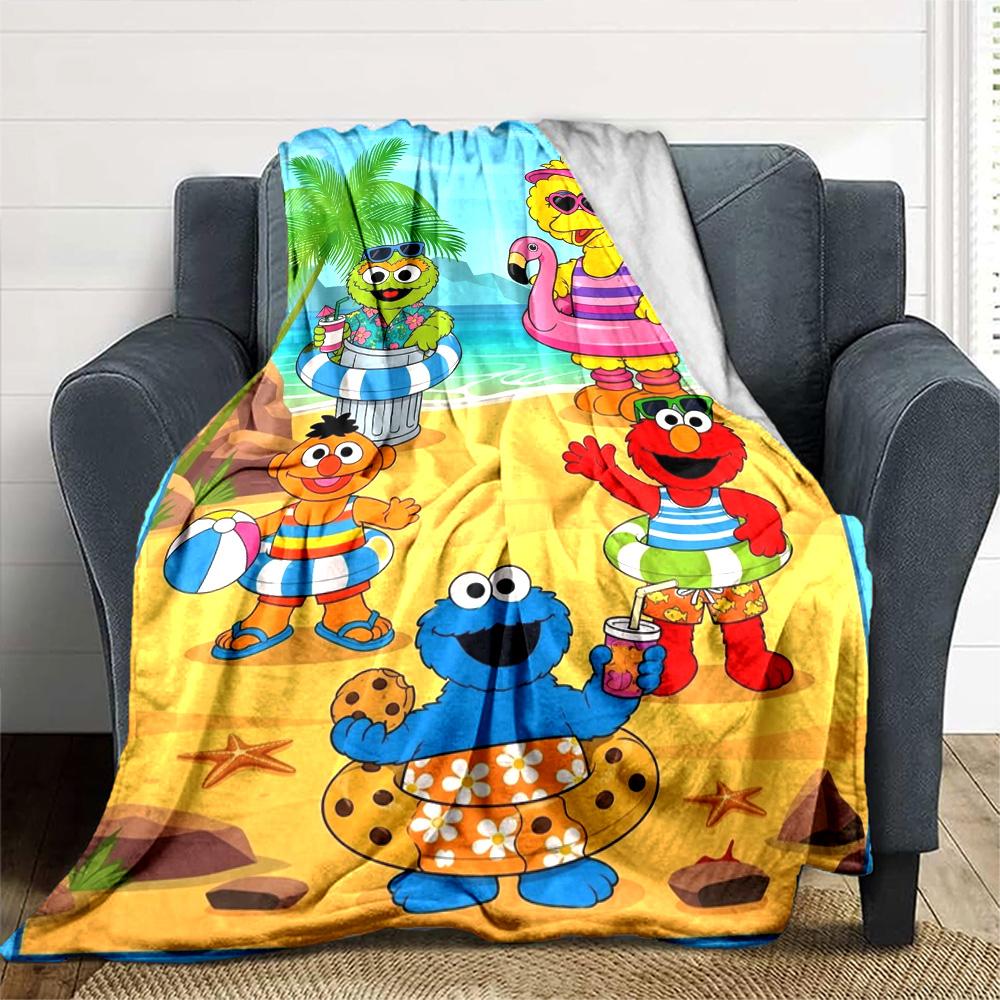 Sesame-Street Print Flannel Blanket High Quality Warm Comfortable Cover for All Seasons Perfect for Gifts Home Decor