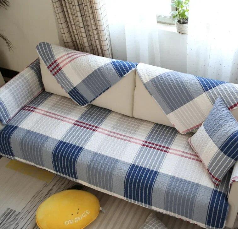 Capas de sofá de linho de algodão, capa de sofá xadrez listrada para sala de estar, capa de sofá, capa de sofá, capa de assento de canto minimalista moderna