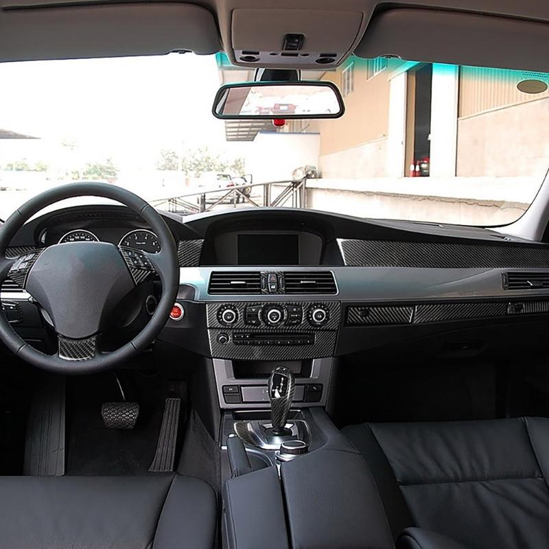 12pcs Carbon Fiber Look Control Gears Panel Protective Cover Molding Trims Frame Decor Sticker Cover Kit for E60 200