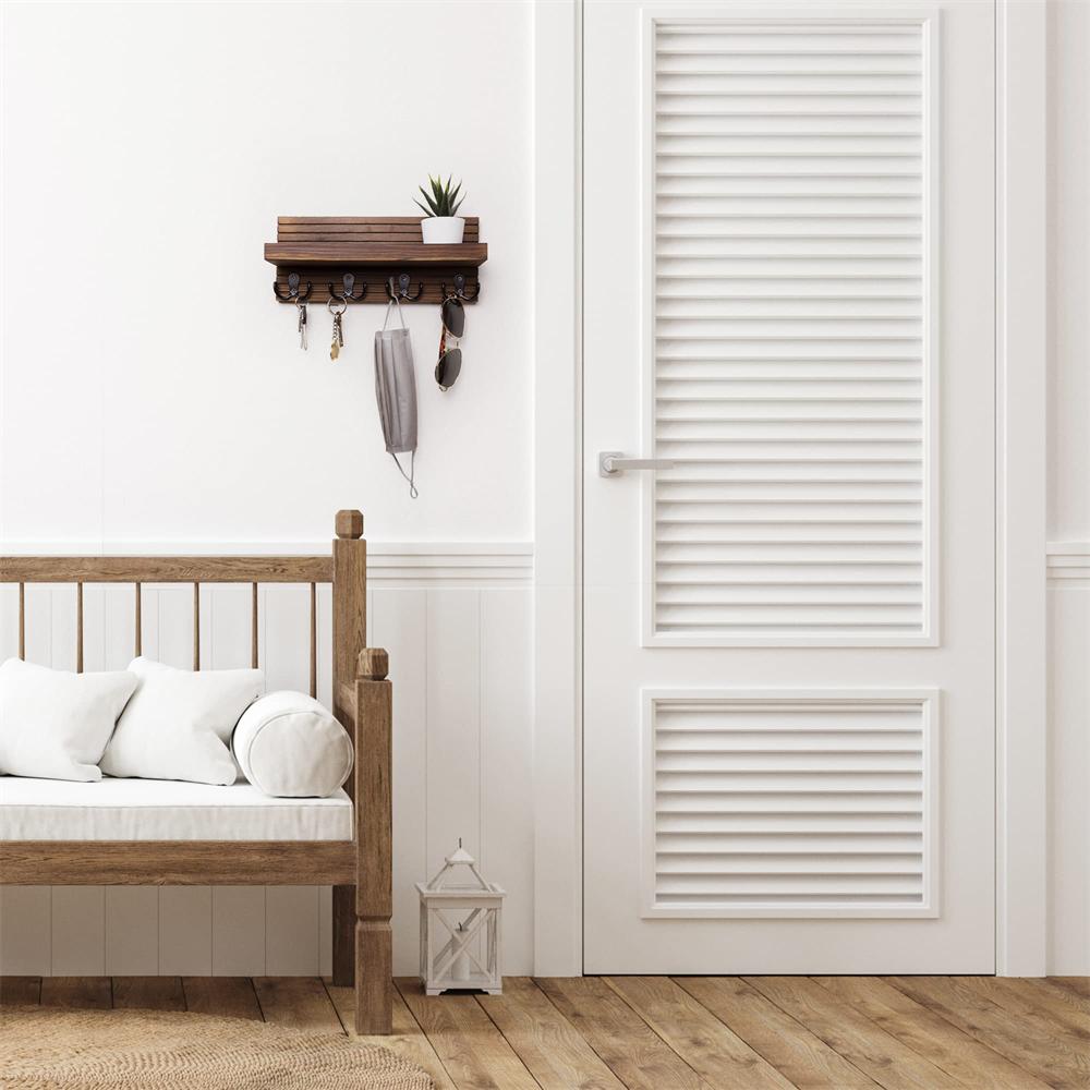 Llavero de Madera para Decoración de Entrada Organizador de Correo y Colgador de Llaves de Pared con 4 Ganchos Estante Rústico para Llaves Gafas de Sol