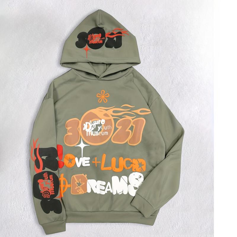 Autumn and Winter European and American Style Letter and Number Foam Printed Loose and Fashionable Street Top Hooded Sweatshirt