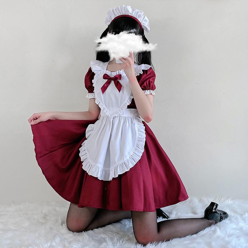 Red maid outfit Japanese Alice cute soft girl Lolita Lolita maid costume cafe dress