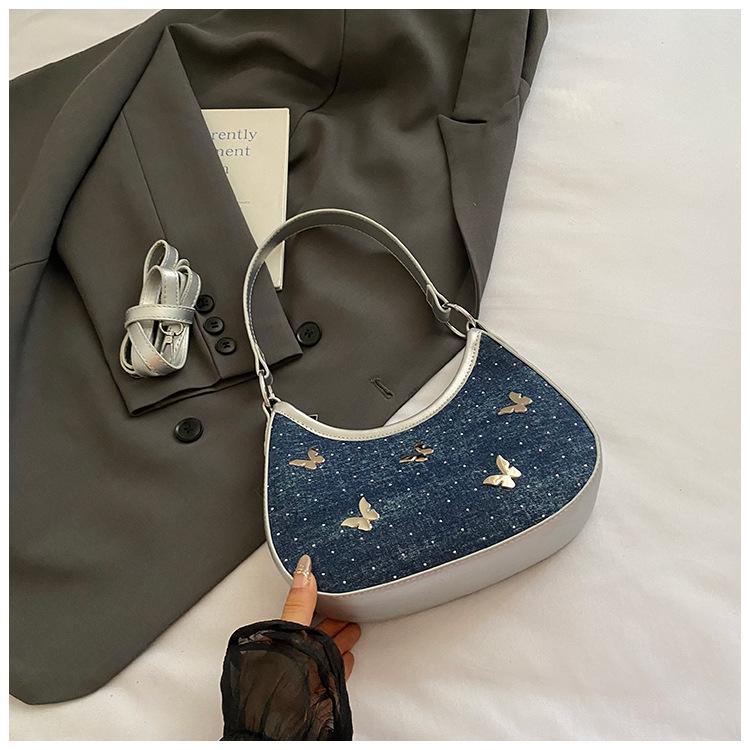 

Mobile phone bag women s 2025 new fashion super fire messenger bag Korean version popular butterfly dumpling bag armpit bag королівський синій колір