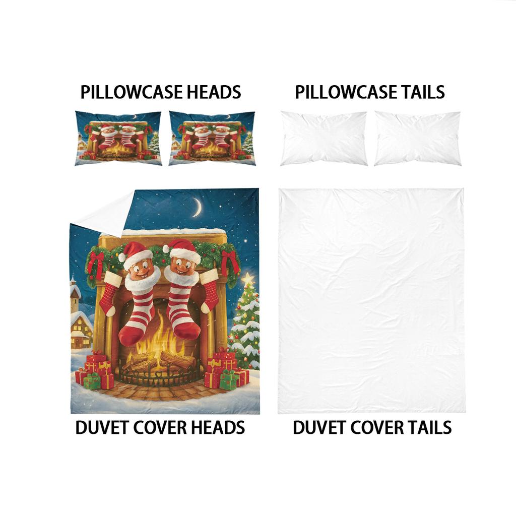 3pcs Red Christmas Stocking Printed Coreless Bedding Set Soft Comfortable for Dormitories Bedrooms with Multiple Sizes