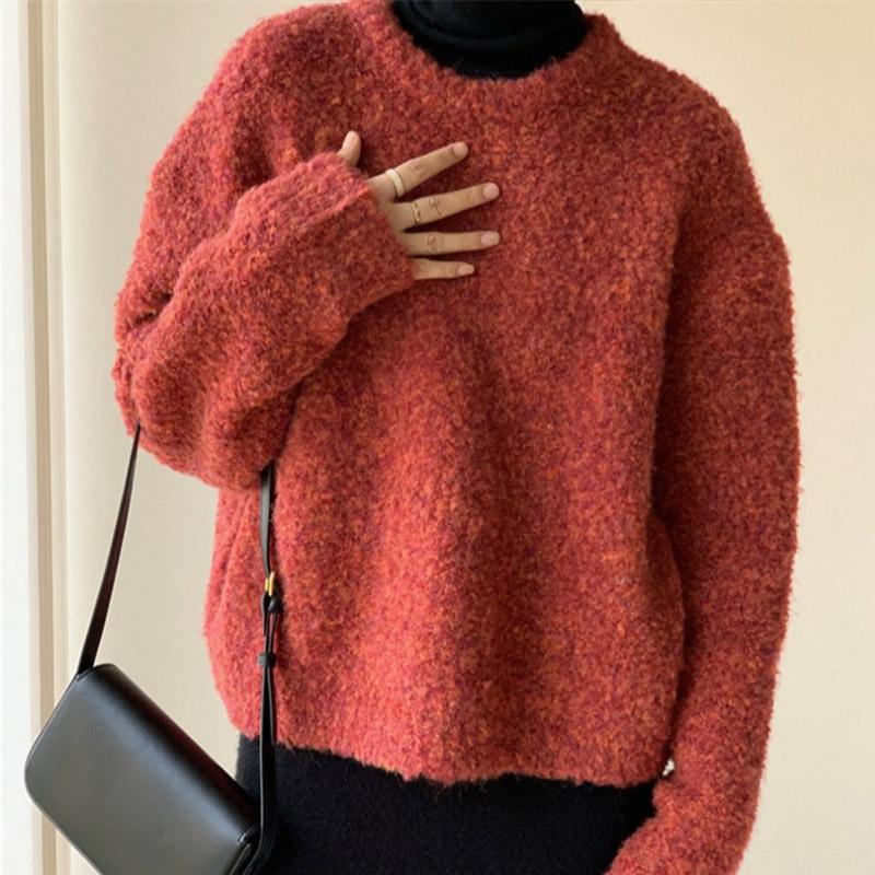 Thickened Sweater Autumn and Winter Solid Color Loose Lazy Wind Tops for Women