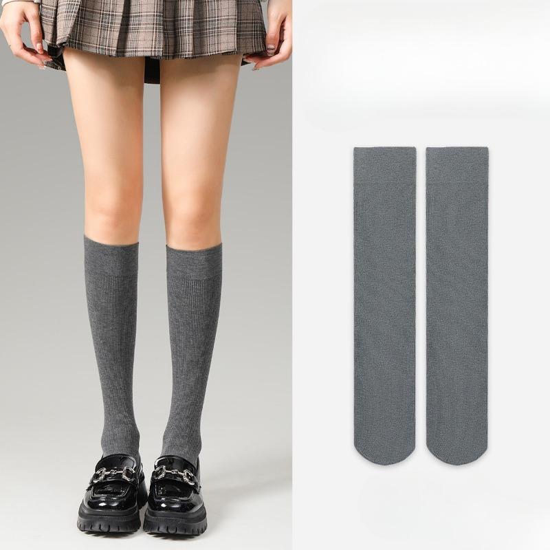 Chaussettes Longues pour Femmes Automne et Hiver Nouvelles Couleur Unie Montrent Jambes Longues Minces