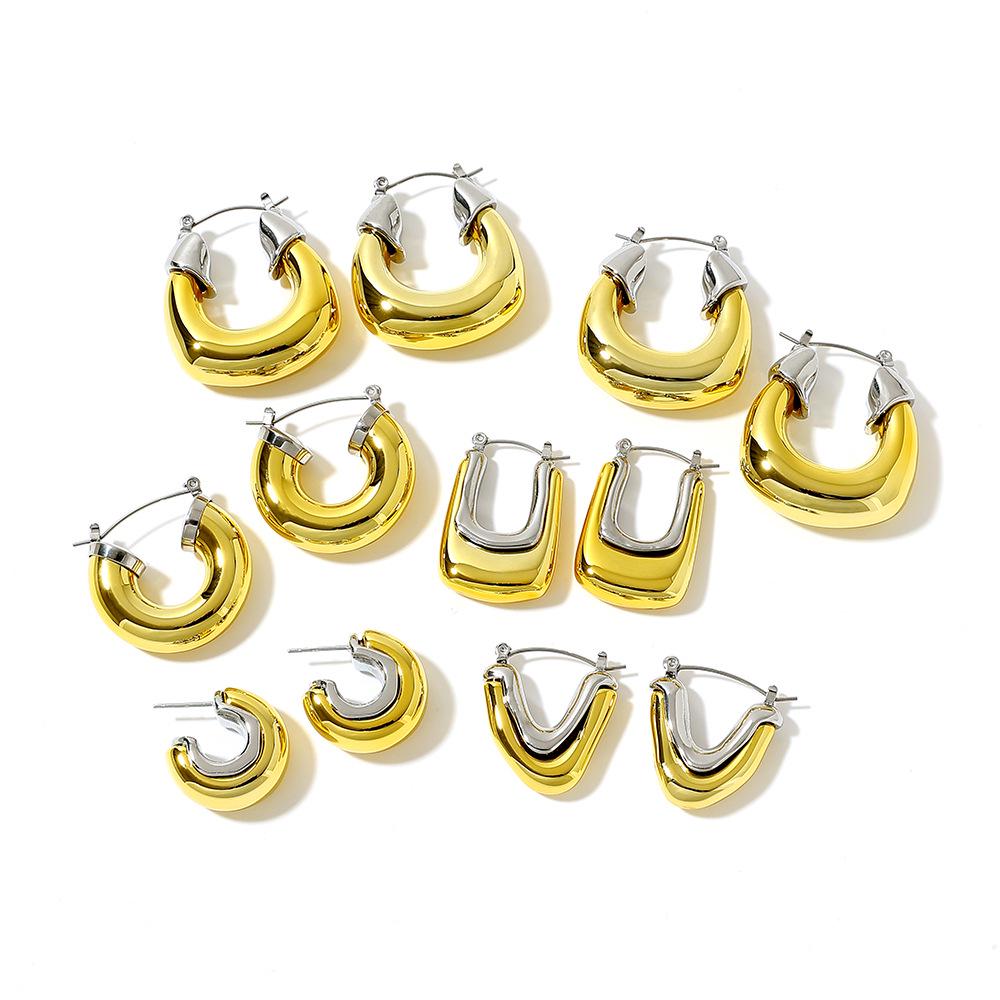 18K Gold-Plated Geometric Stainless Steel Earrings for Women - Waterproof and Durable Studs
