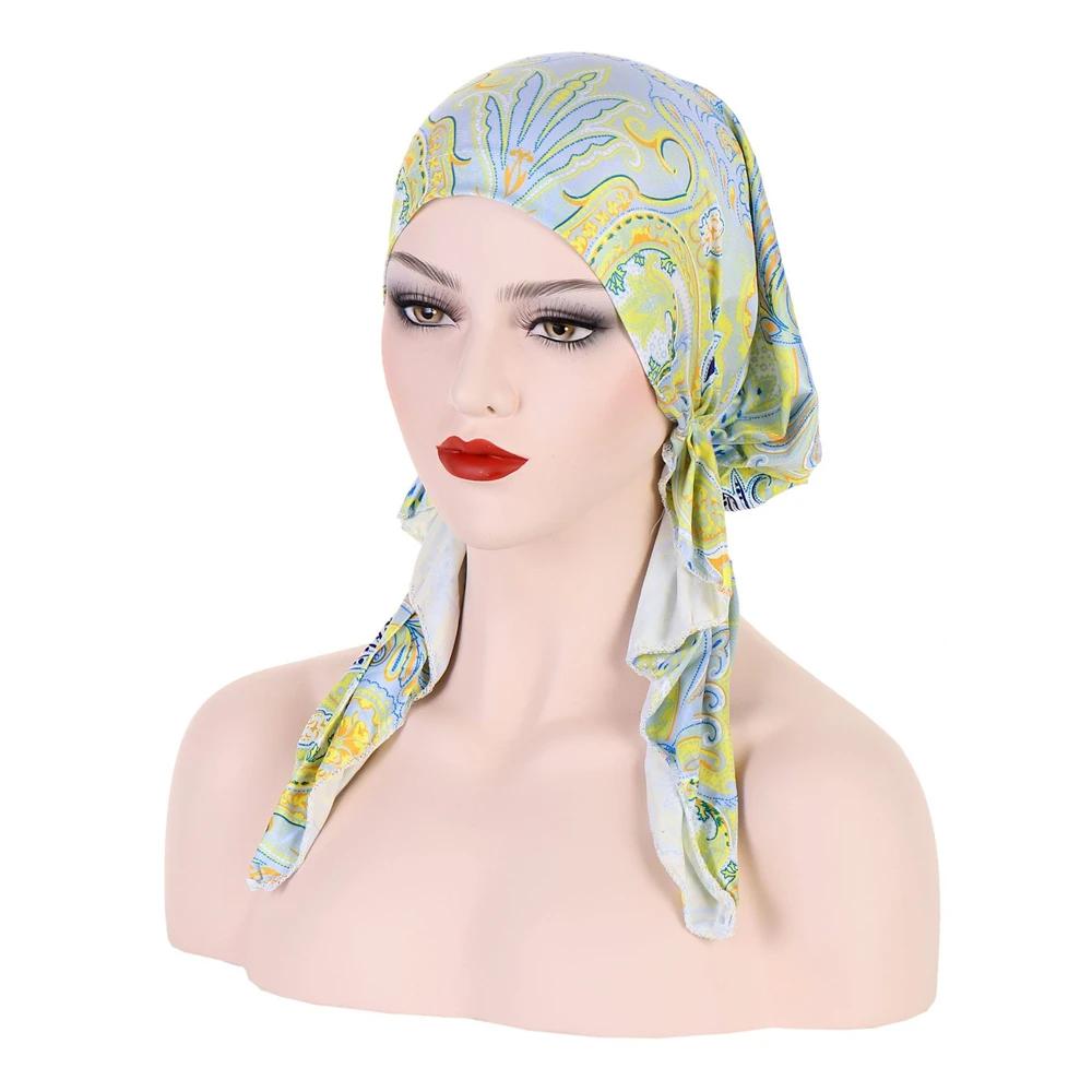 

New Muslim Inner Hijab Turban Women Pre-Tied Cap Long Tail Headscarf Wrap Beanies Bonnet Head Scarf Stretch Headwear Ninja Hat