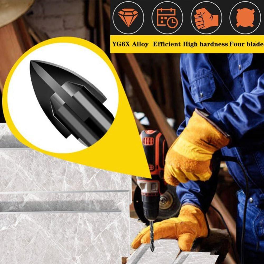 7Pcs Multifunction 4-Edge Cross Drill Bit Set Black Concrete Drill Bit Set Durable Tile Drill Bit