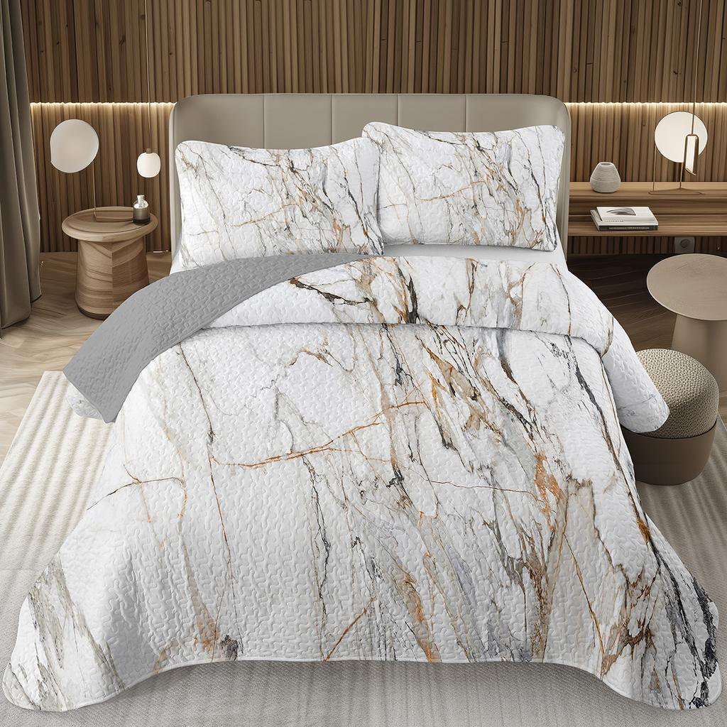 Marble Bedspread Set Soft Lightweight Stone Print Coverlet Bed Spreads, Farmhouse Modern Thin Quilted Bedding Sets for Women Men