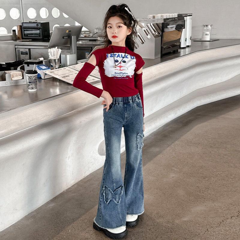 Girls' Bell Bottoms Spring and Autumn Jeans Children's Slim Autumn Pants