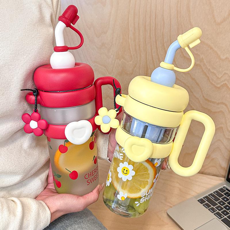 Water bottle summer plastic water cup large capacity cup children with handle portable straw plastic cup office tea
