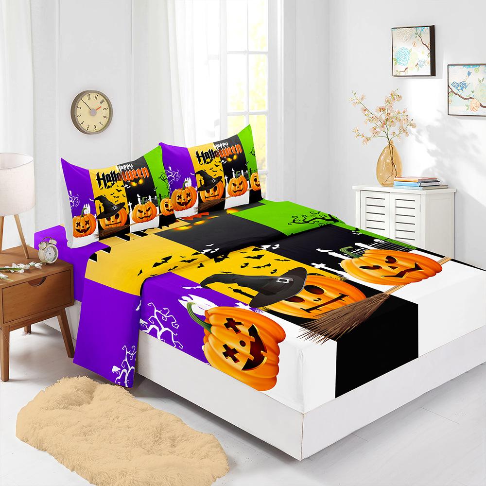 Four-Piece Mattress Set 3D Digital Printing Mattress Protective Cover Halloween Mattress