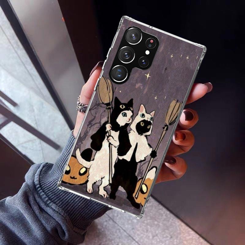 

Black Cat Cartoon Cute Phone Case For Samsung Galaxy S23 S24 S25 Edge S26 Ultra S22 + S21 Plus S20 FE Cover Silicone Print Shell Samsung S22