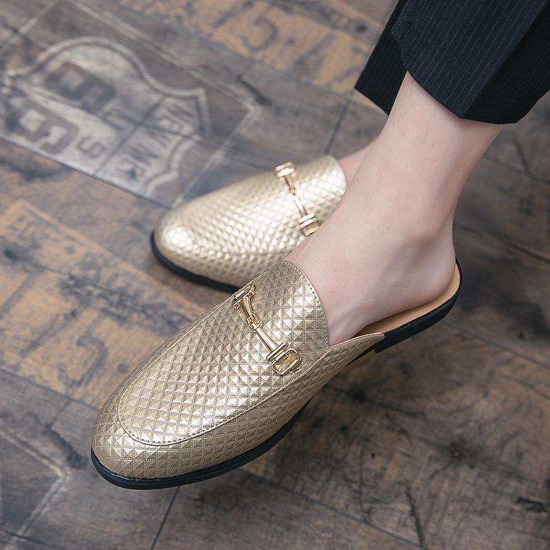 Autumn Bag Head Half Tray Casual Small Leather Shoes Men's One Foot British Doudou Shoes Korean Version Trendy Hairstylist Cool Slippers