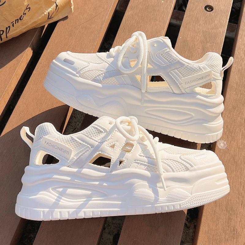 Women Summer Breathable Mesh Hollow Out Thick Sole Casual Platform White Sneakers